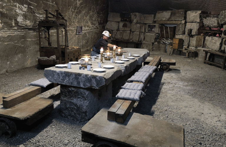 Meal down in the salt mine